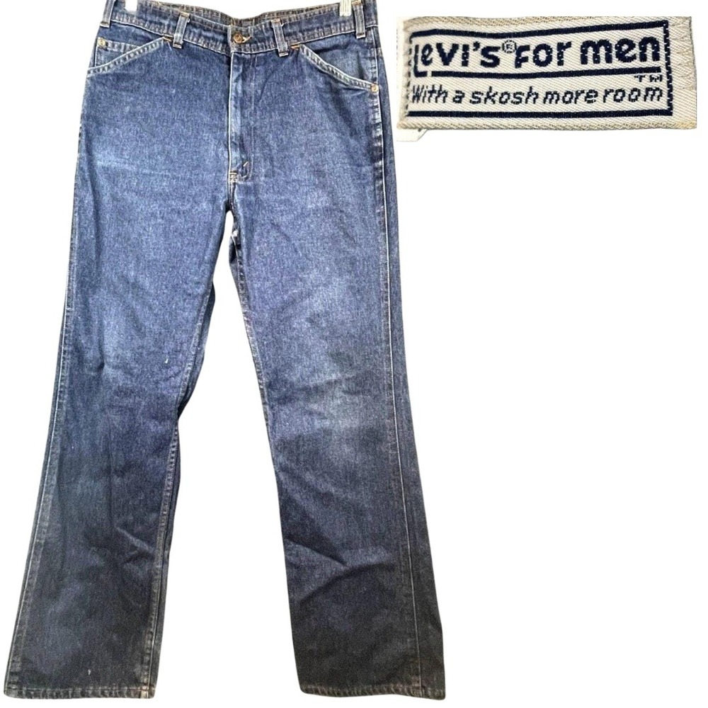 Vintage 70s LEVIS Mens Skosh Jeans (33x31) Orange Tab Copper Baggy Zip Denim Zip